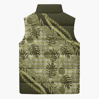 Hawaii Breadfruit Palaka Sleeveless Puffer Jacket Omaomao Maile Lei - Polynesian Pride