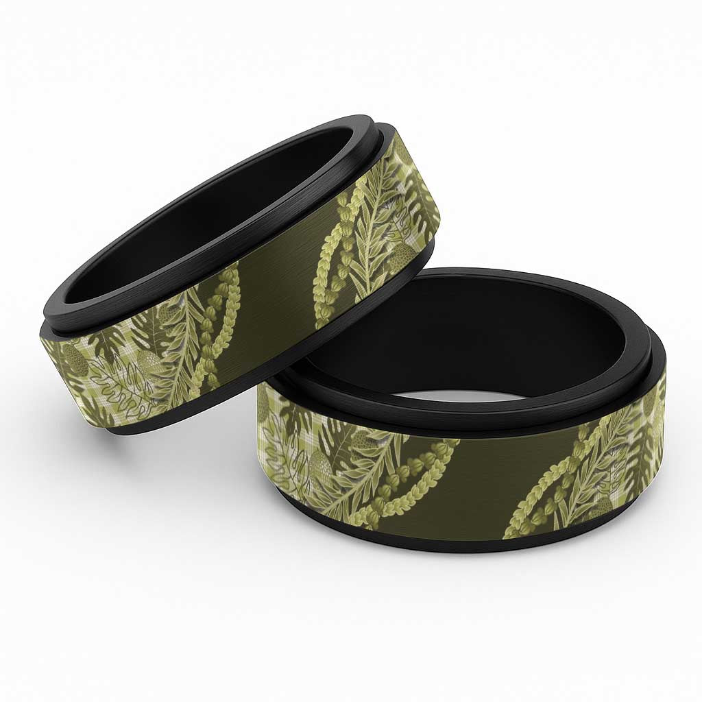 Hawaii Breadfruit Palaka Spinner Ring Omaomao Maile Lei LT9 Black Green - Polynesian Pride