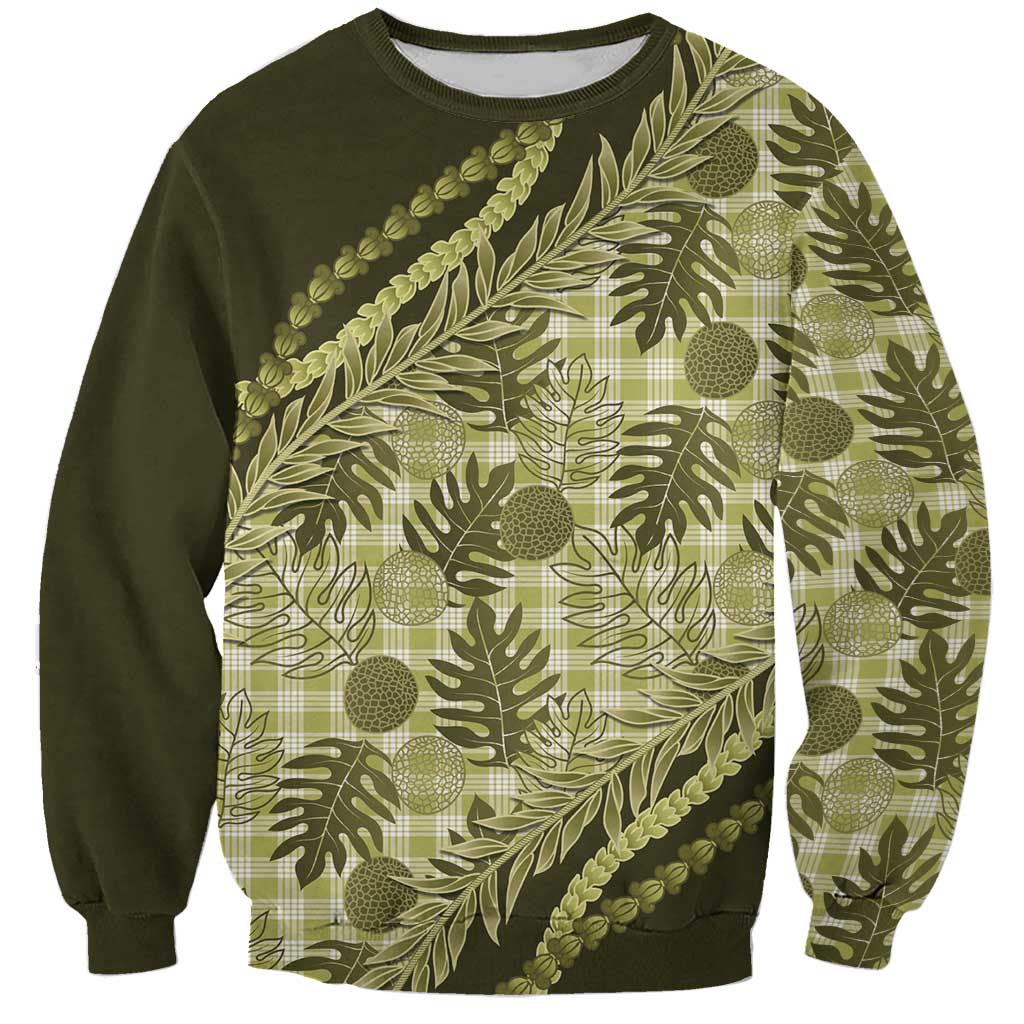Hawaii Breadfruit Palaka Sweatshirt Omaomao Maile Lei - Polynesian Pride