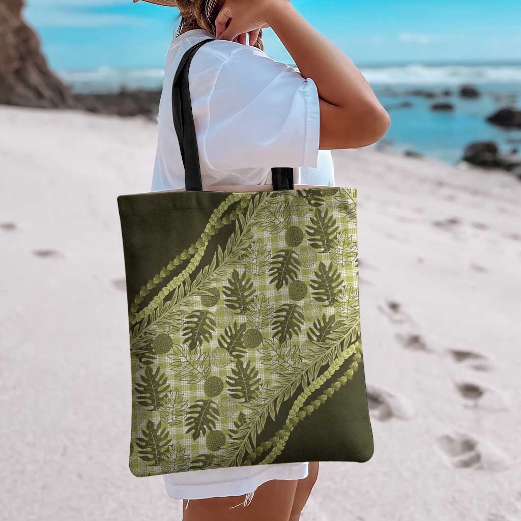 Hawaii Breadfruit Palaka Tote Bag Omaomao Maile Lei - Polynesian Pride