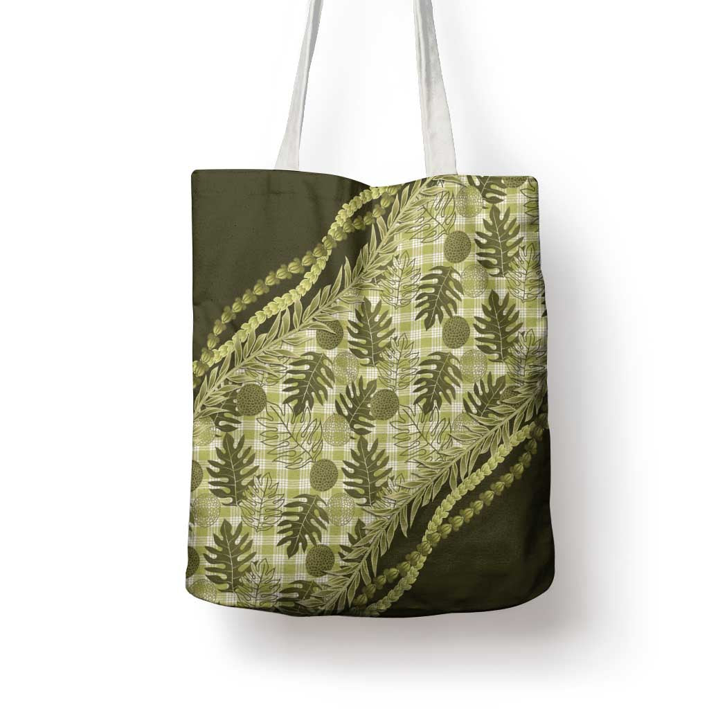 Hawaii Breadfruit Palaka Tote Bag Omaomao Maile Lei - Polynesian Pride