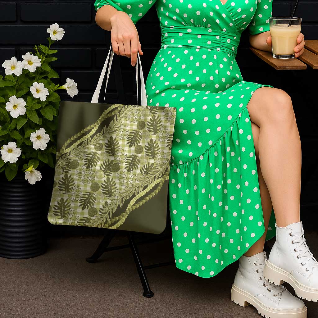 Hawaii Breadfruit Palaka Tote Bag Omaomao Maile Lei - Polynesian Pride