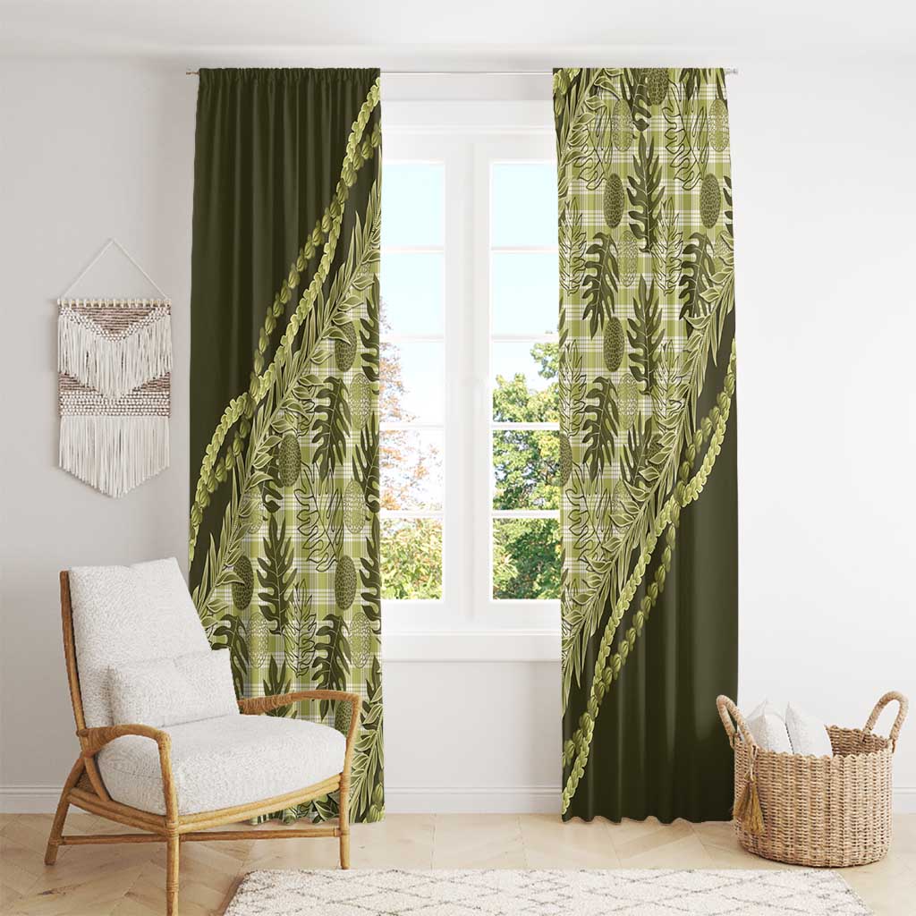 Hawaii Breadfruit Palaka Window Curtain Omaomao Maile Lei - Polynesian Pride