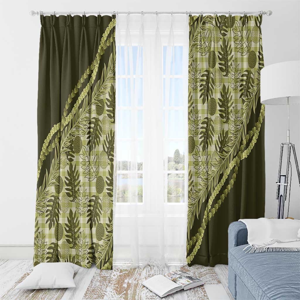 Hawaii Breadfruit Palaka Window Curtain Omaomao Maile Lei - Polynesian Pride