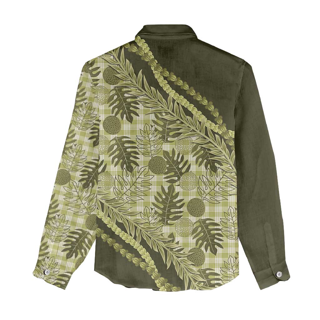 Hawaii Breadfruit Palaka Women Casual Shirt Omaomao Maile Lei - Polynesian Pride