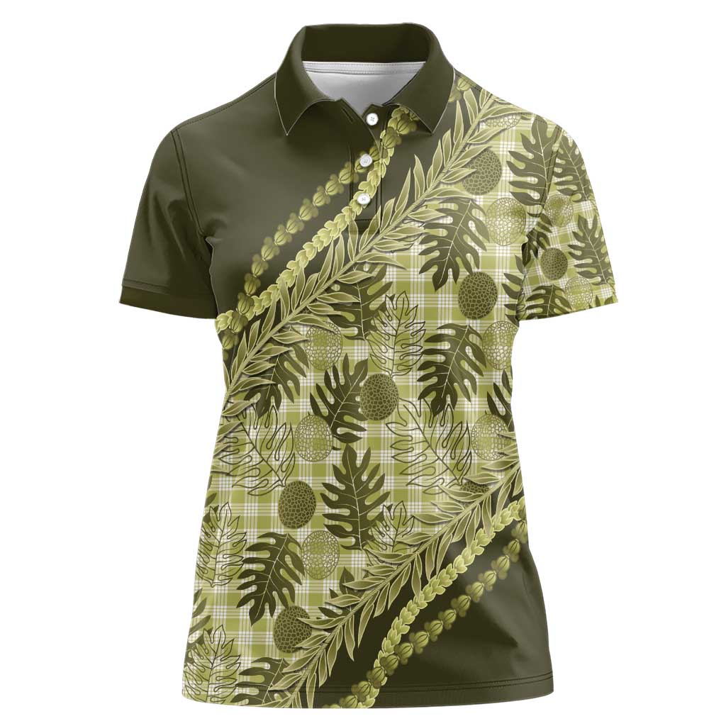 Hawaii Breadfruit Palaka Women Polo Shirt Omaomao Maile Lei - Polynesian Pride