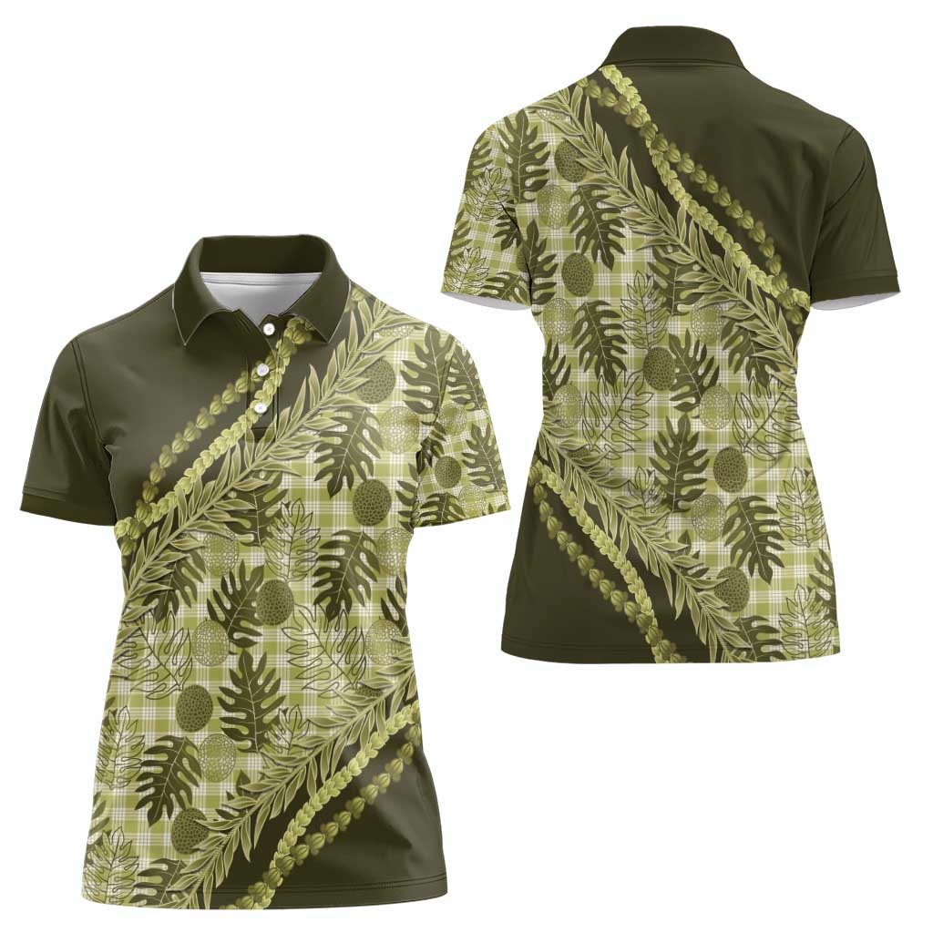 Hawaii Breadfruit Palaka Women Polo Shirt Omaomao Maile Lei - Polynesian Pride