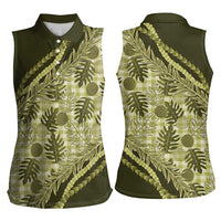 Hawaii Breadfruit Palaka Women Sleeveless Polo Shirt Omaomao Maile Lei - Polynesian Pride