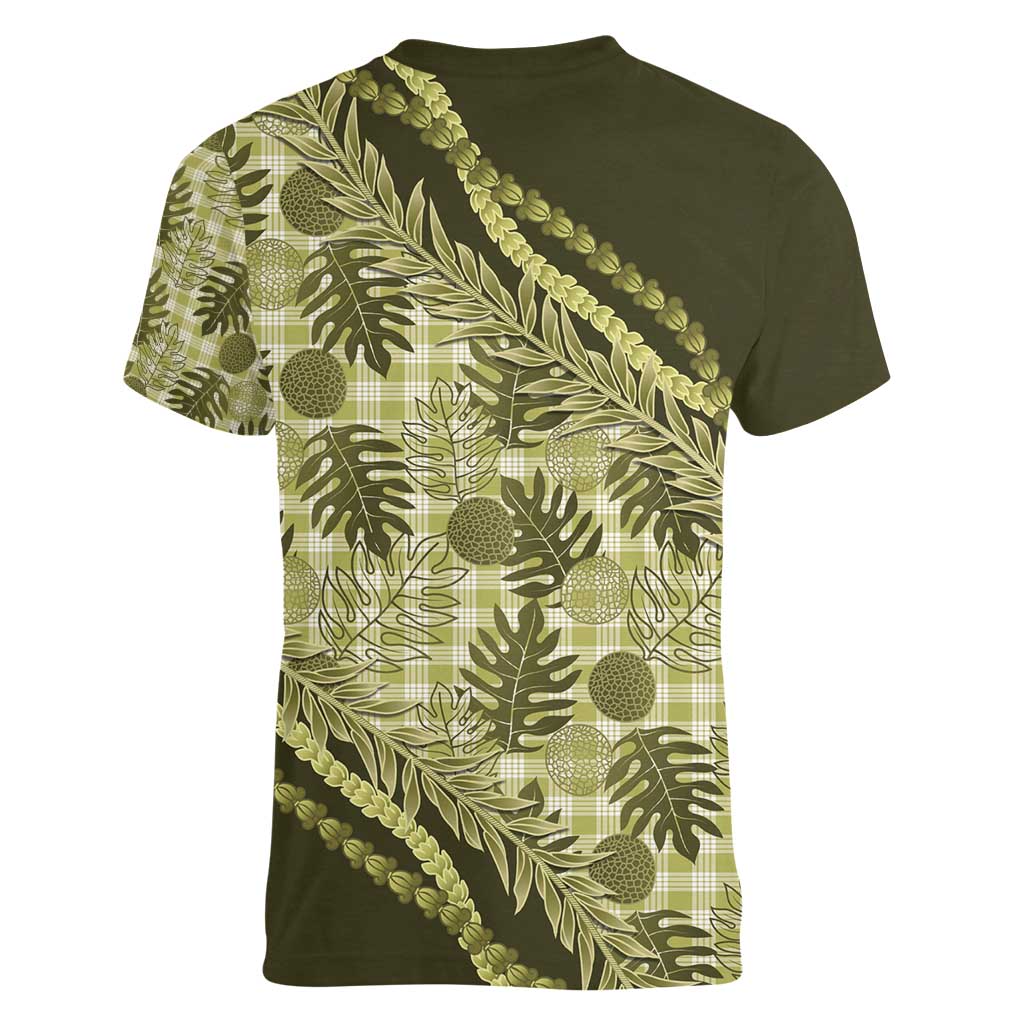 Hawaii Breadfruit Palaka Women V-Neck T-Shirt Omaomao Maile Lei - Polynesian Pride