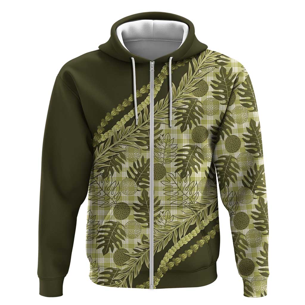 Hawaii Breadfruit Palaka Zip Hoodie Omaomao Maile Lei - Polynesian Pride