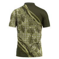 Hawaii Breadfruit Palaka Zipper Polo Shirt Omaomao Maile Lei - Polynesian Pride