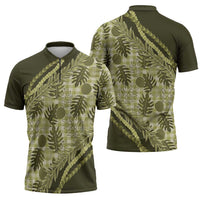 Hawaii Breadfruit Palaka Zipper Polo Shirt Omaomao Maile Lei - Polynesian Pride