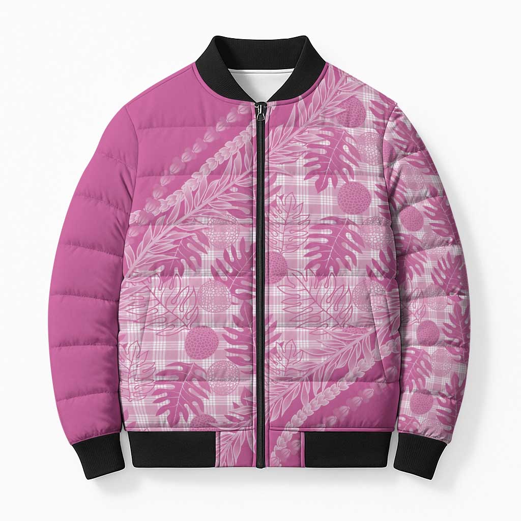 Hawaii Breadfruit Palaka Bomber Puffer Jacket Omaomao Ulaula Maile Lei - Polynesian Pride