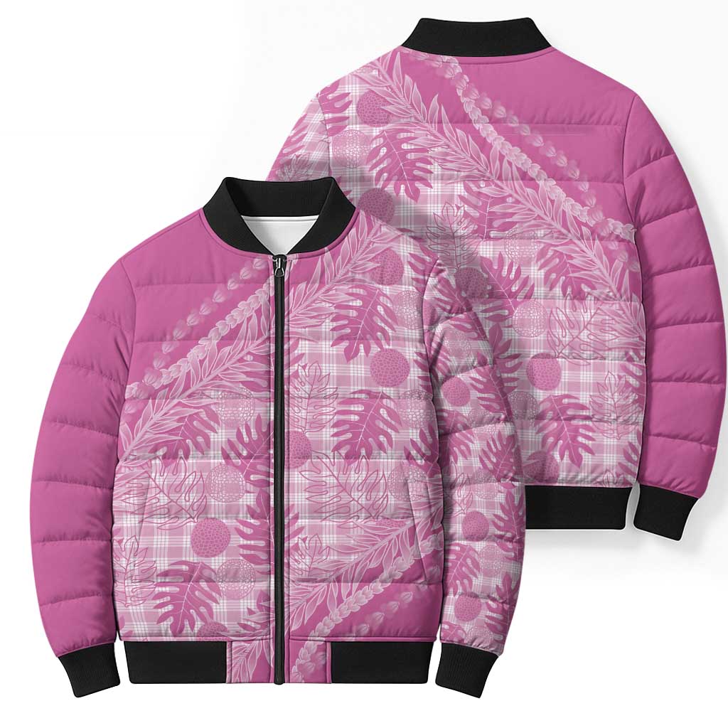 Hawaii Breadfruit Palaka Bomber Puffer Jacket Omaomao Ulaula Maile Lei - Polynesian Pride
