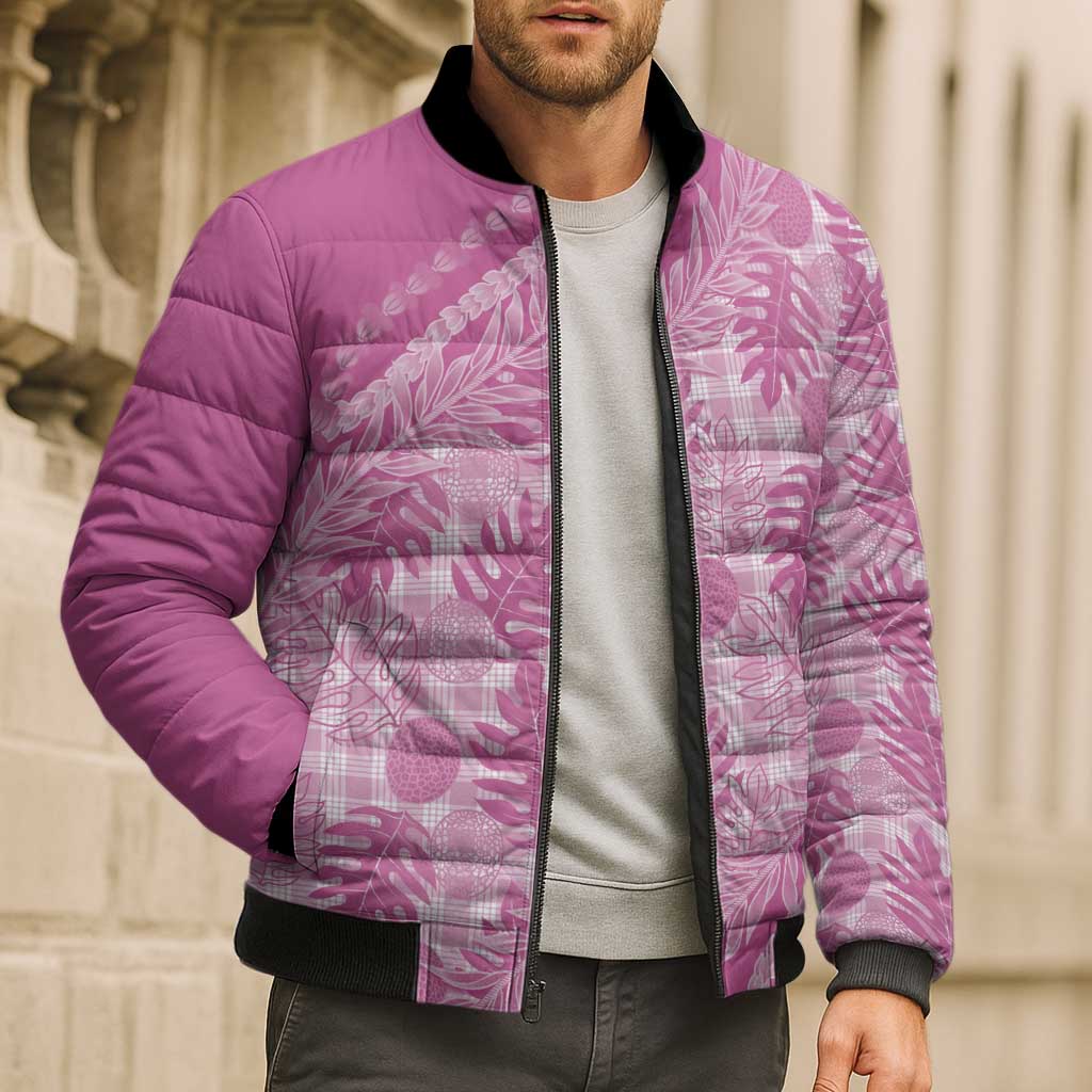 Hawaii Breadfruit Palaka Bomber Puffer Jacket Omaomao Ulaula Maile Lei - Polynesian Pride