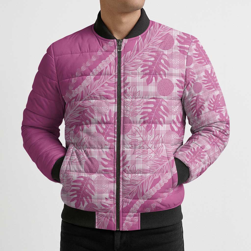 Hawaii Breadfruit Palaka Bomber Puffer Jacket Omaomao Ulaula Maile Lei - Polynesian Pride