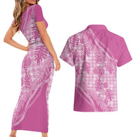 Hawaii Breadfruit Palaka Couples Matching Short Sleeve Bodycon Dress and Hawaiian Shirt Omaomao Ulaula Maile Lei - Polynesian Pride