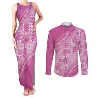 Hawaii Breadfruit Palaka Couples Matching Tank Maxi Dress and Long Sleeve Button Shirt Omaomao Ulaula Maile Lei - Polynesian Pride