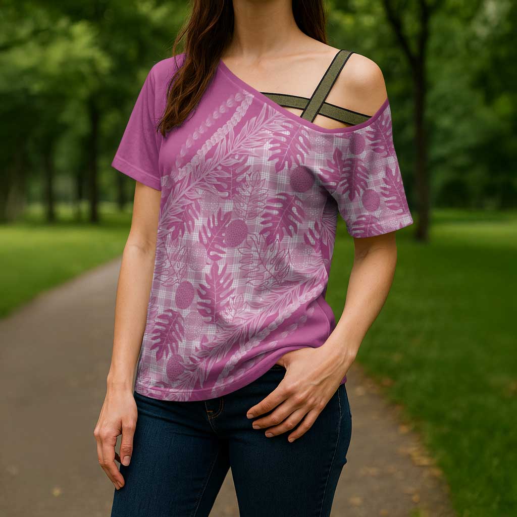 Hawaii Breadfruit Palaka Cross Shoulder Shirt Omaomao Ulaula Maile Lei - Polynesian Pride