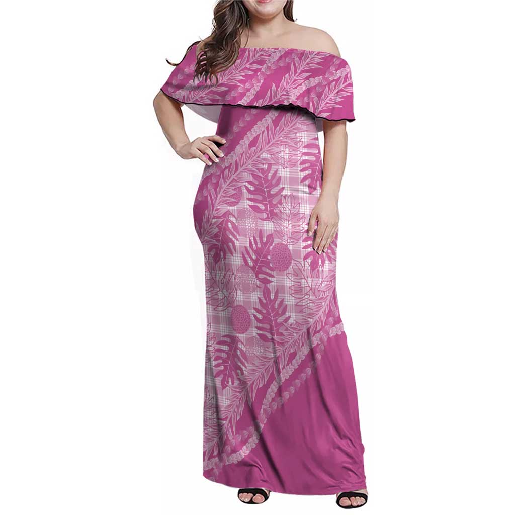 Hawaii Breadfruit Palaka Family Matching Off Shoulder Maxi Dress and Hawaiian Shirt Omaomao Ulaula Maile Lei - Polynesian Pride