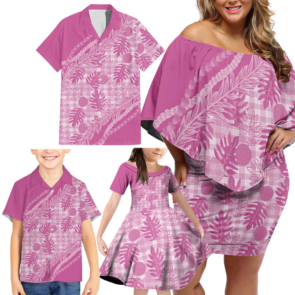 Hawaii Breadfruit Palaka Family Matching Off Shoulder Short Dress and Hawaiian Shirt Omaomao Ulaula Maile Lei LT9 - Polynesian Pride