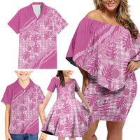Hawaii Breadfruit Palaka Family Matching Off Shoulder Short Dress and Hawaiian Shirt Omaomao Ulaula Maile Lei - Polynesian Pride