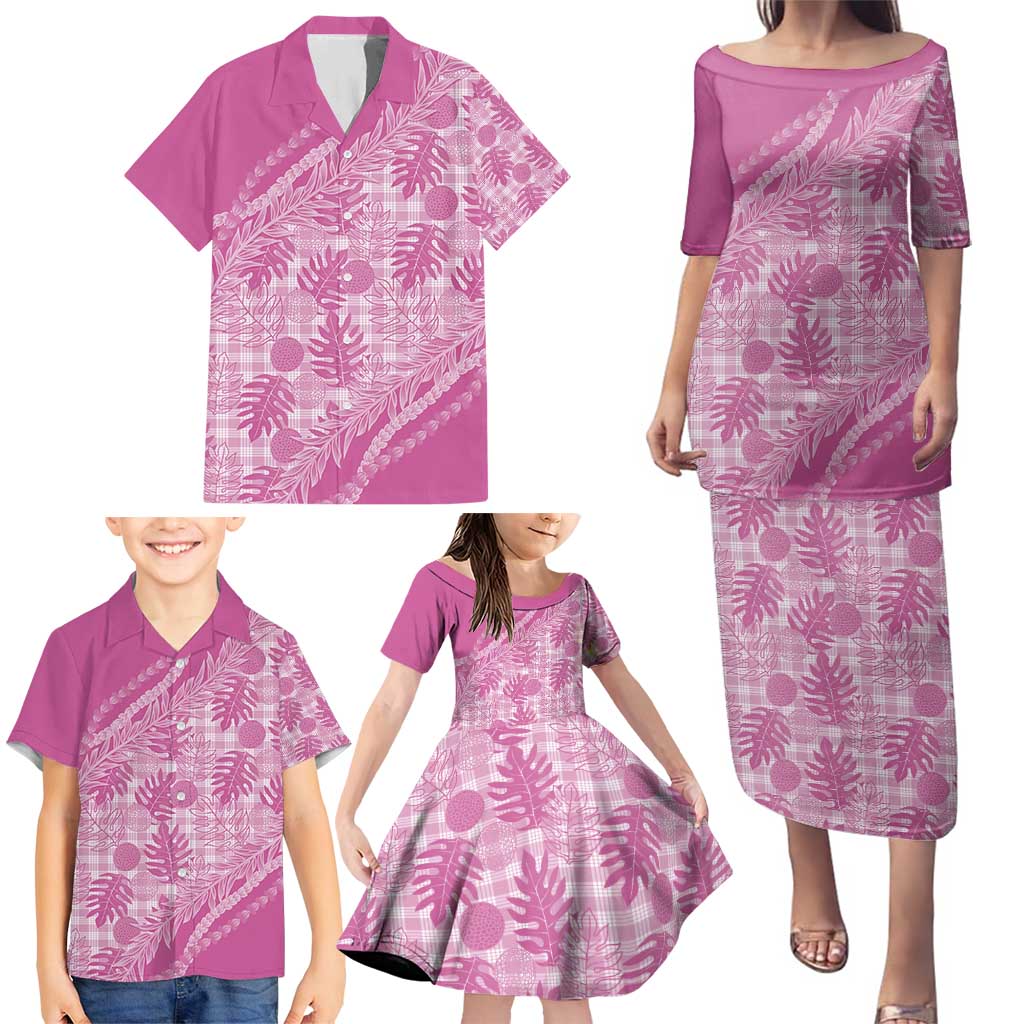 Hawaii Breadfruit Palaka Family Matching Puletasi and Hawaiian Shirt Omaomao Ulaula Maile Lei - Polynesian Pride