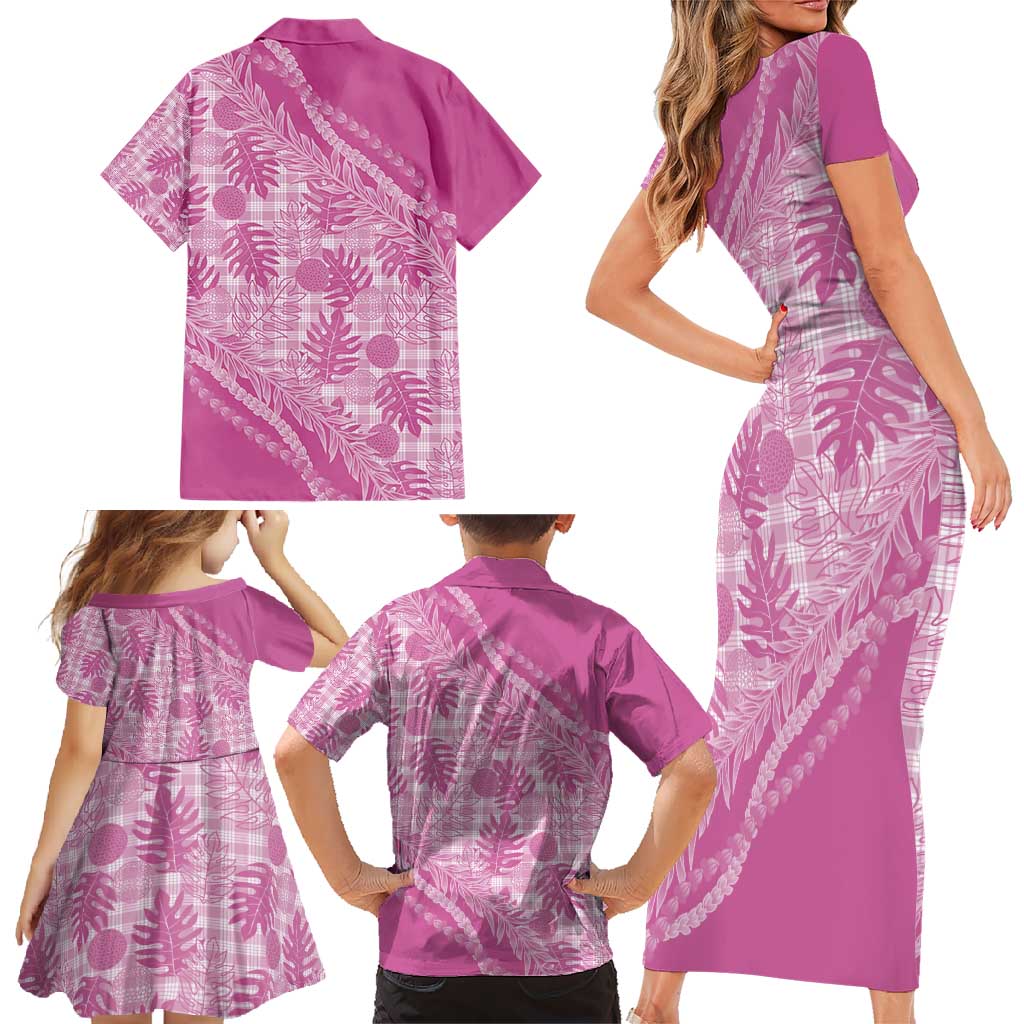 Hawaii Breadfruit Palaka Family Matching Short Sleeve Bodycon Dress and Hawaiian Shirt Omaomao Ulaula Maile Lei - Polynesian Pride