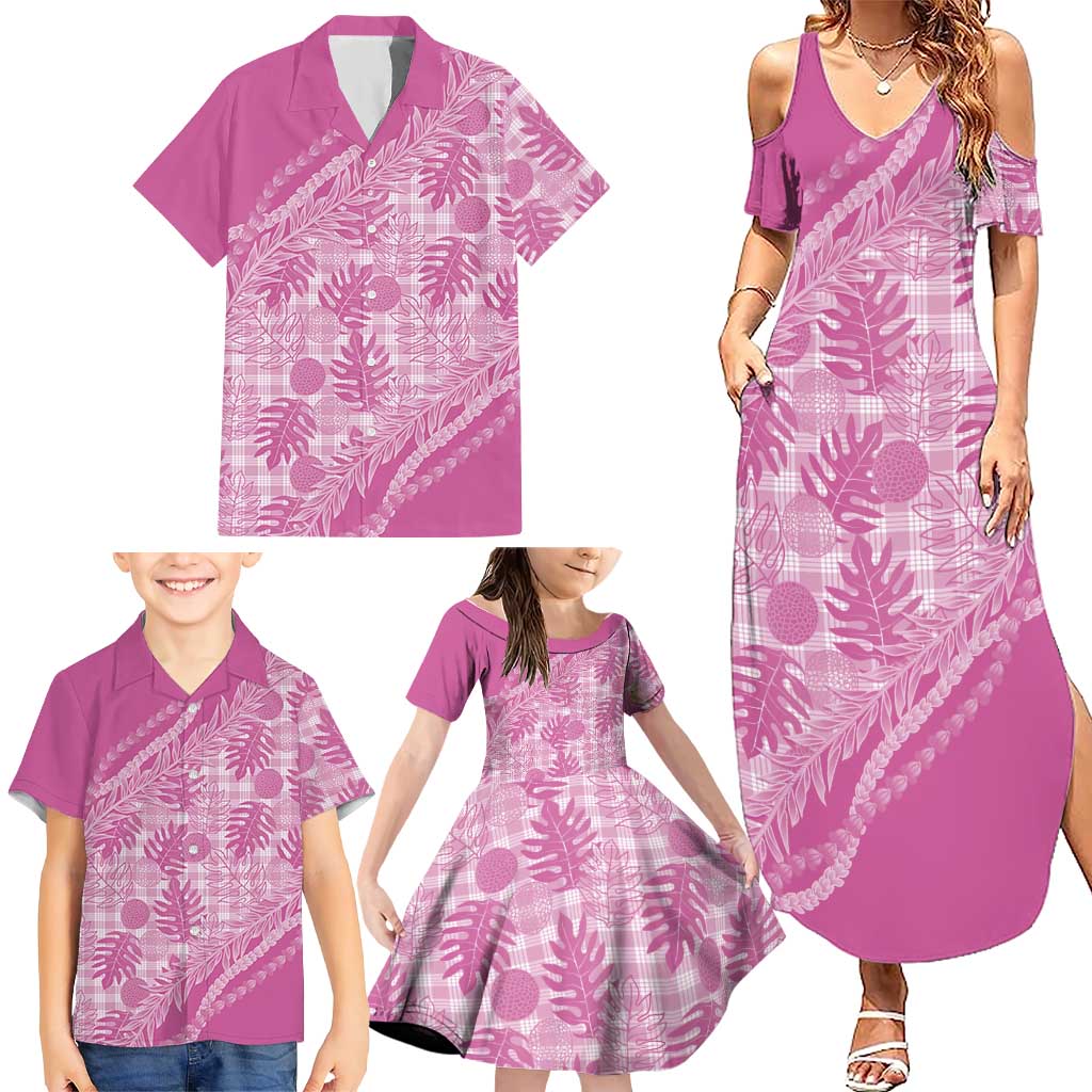 Hawaii Breadfruit Palaka Family Matching Summer Maxi Dress and Hawaiian Shirt Omaomao Ulaula Maile Lei LT9 - Polynesian Pride