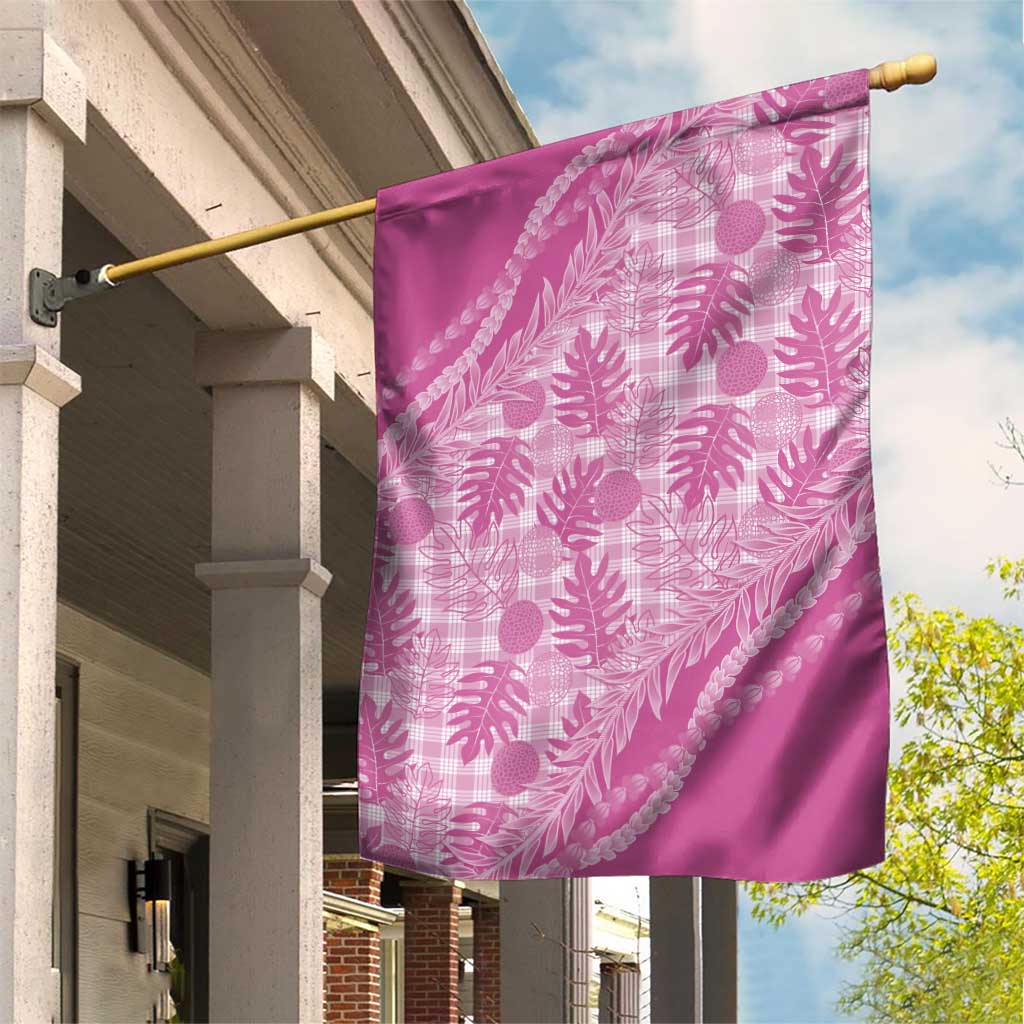 Hawaii Breadfruit Palaka Garden Flag Omaomao Ulaula Maile Lei LT9 House Flag Pink - Polynesian Pride