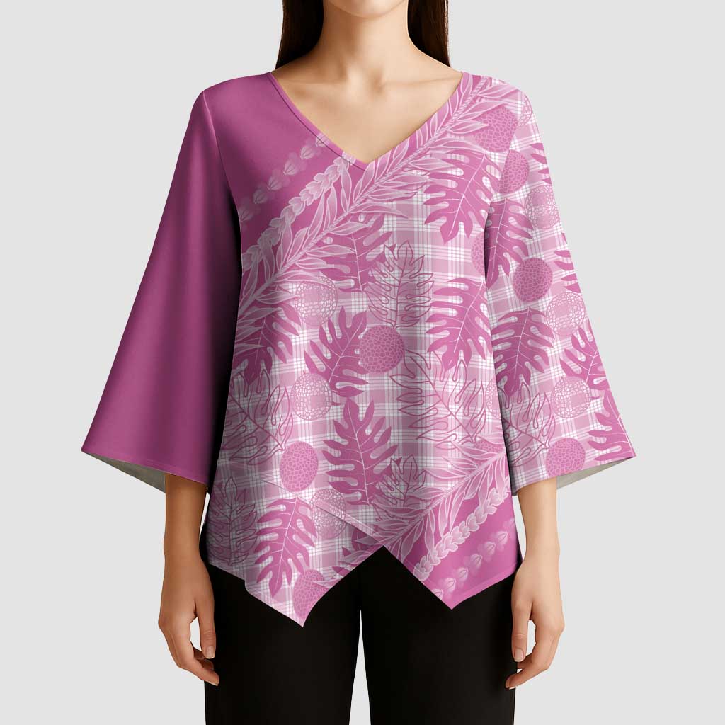 Hawaii Breadfruit Palaka Kimono Sleeve Blouse Omaomao Ulaula Maile Lei - Polynesian Pride