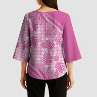 Hawaii Breadfruit Palaka Kimono Sleeve Blouse Omaomao Ulaula Maile Lei - Polynesian Pride