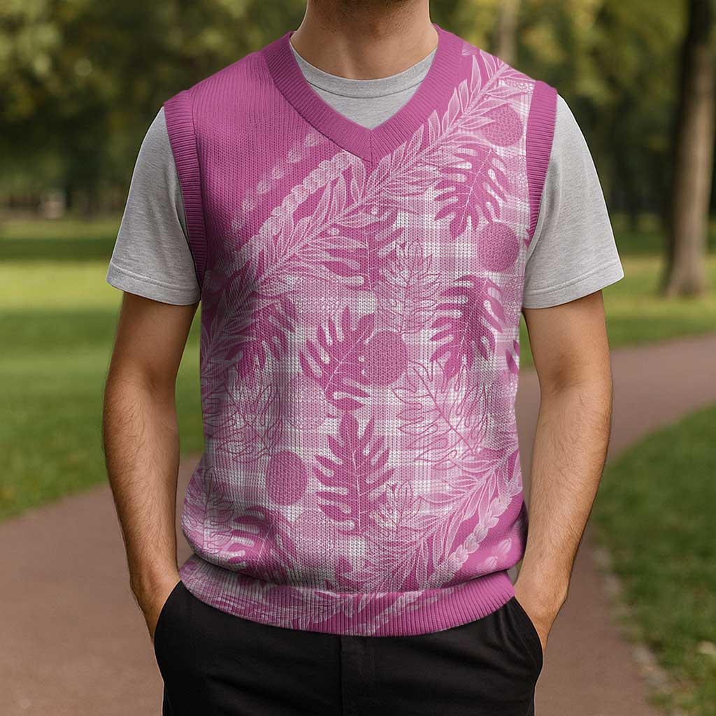 Hawaii Breadfruit Palaka Christmas Knitted V-Neck Vest Omaomao Ulaula Maile Lei - Polynesian Pride