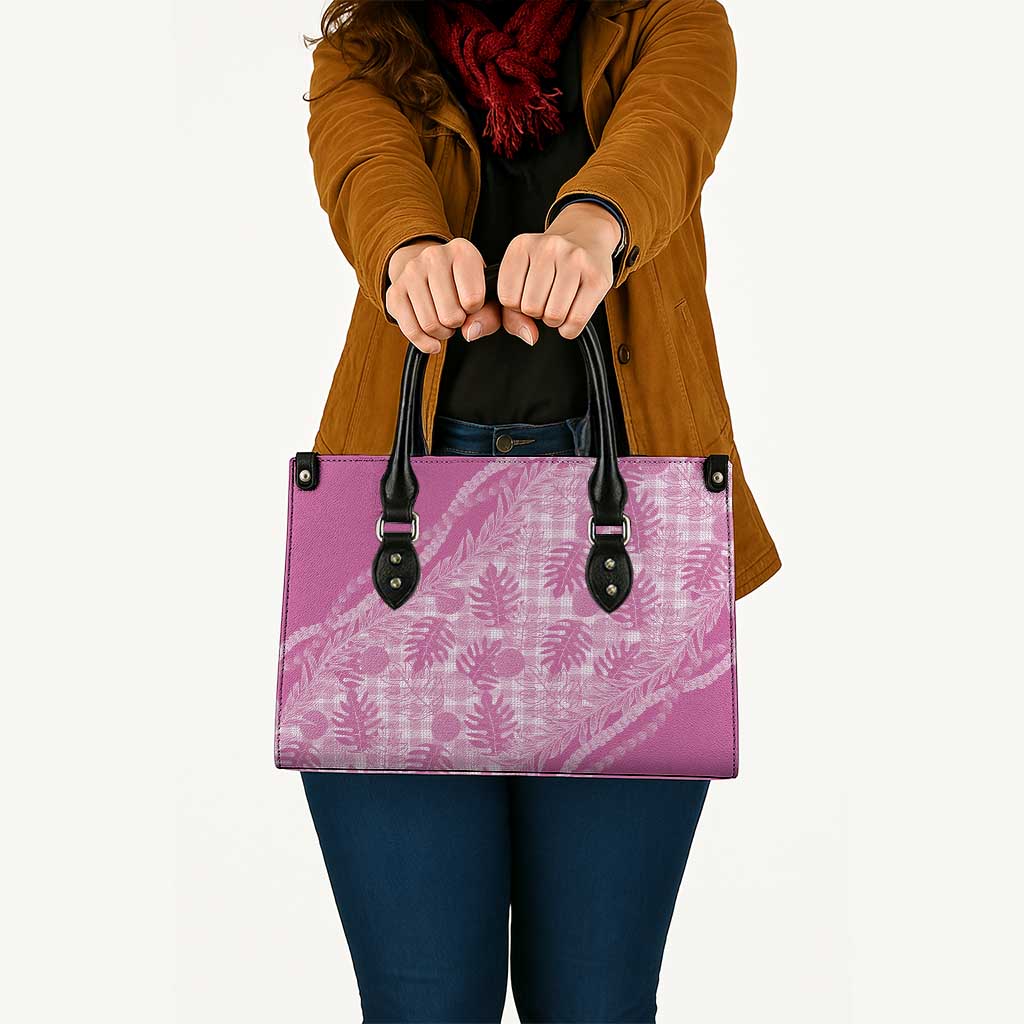 Hawaii Breadfruit Palaka Leather Bag Omaomao Ulaula Maile Lei - Polynesian Pride