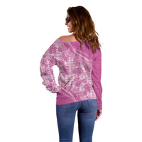 Hawaii Breadfruit Palaka Off Shoulder Sweater Omaomao Ulaula Maile Lei LT9 - Polynesian Pride