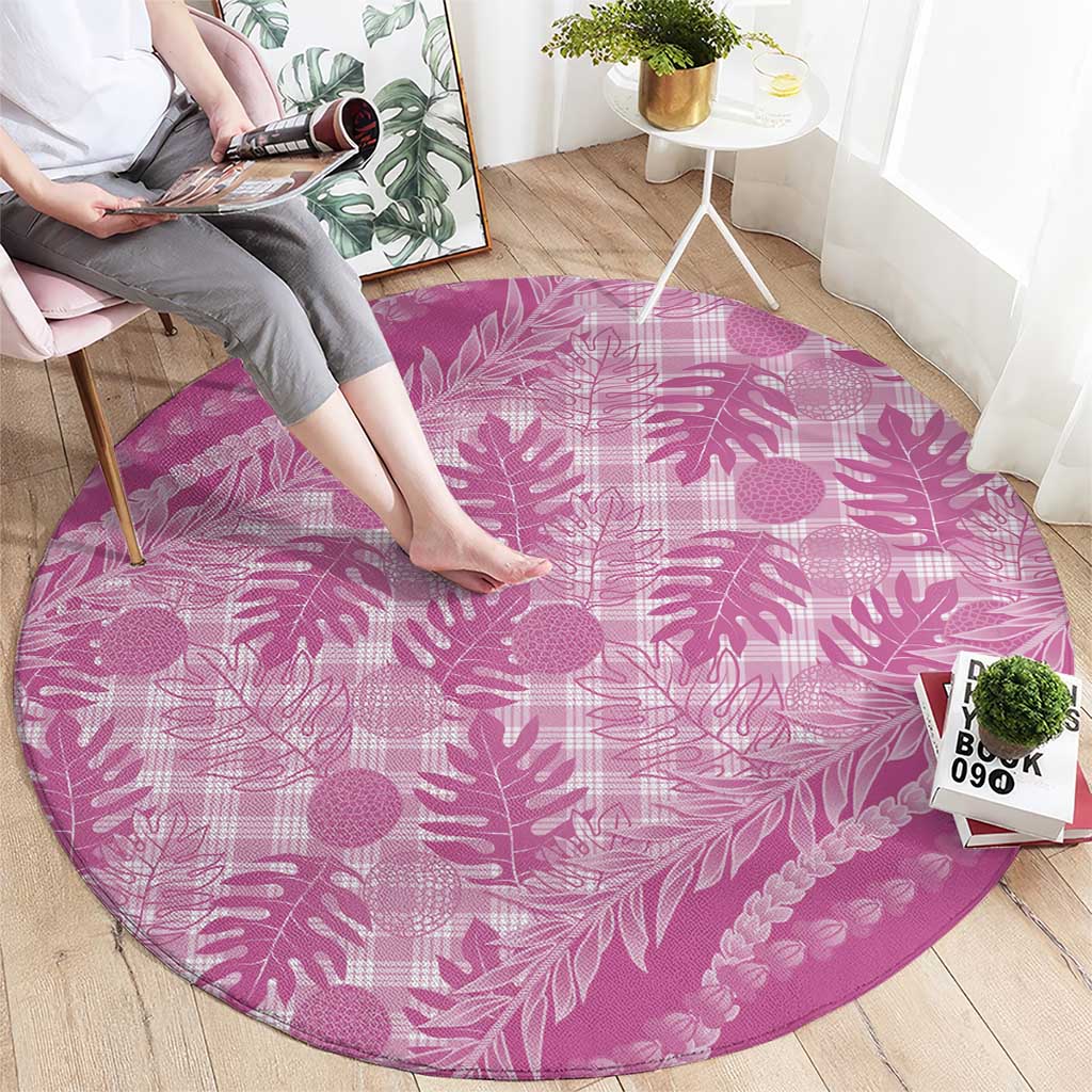 Hawaii Breadfruit Palaka Round Carpet Omaomao Ulaula Maile Lei - Polynesian Pride