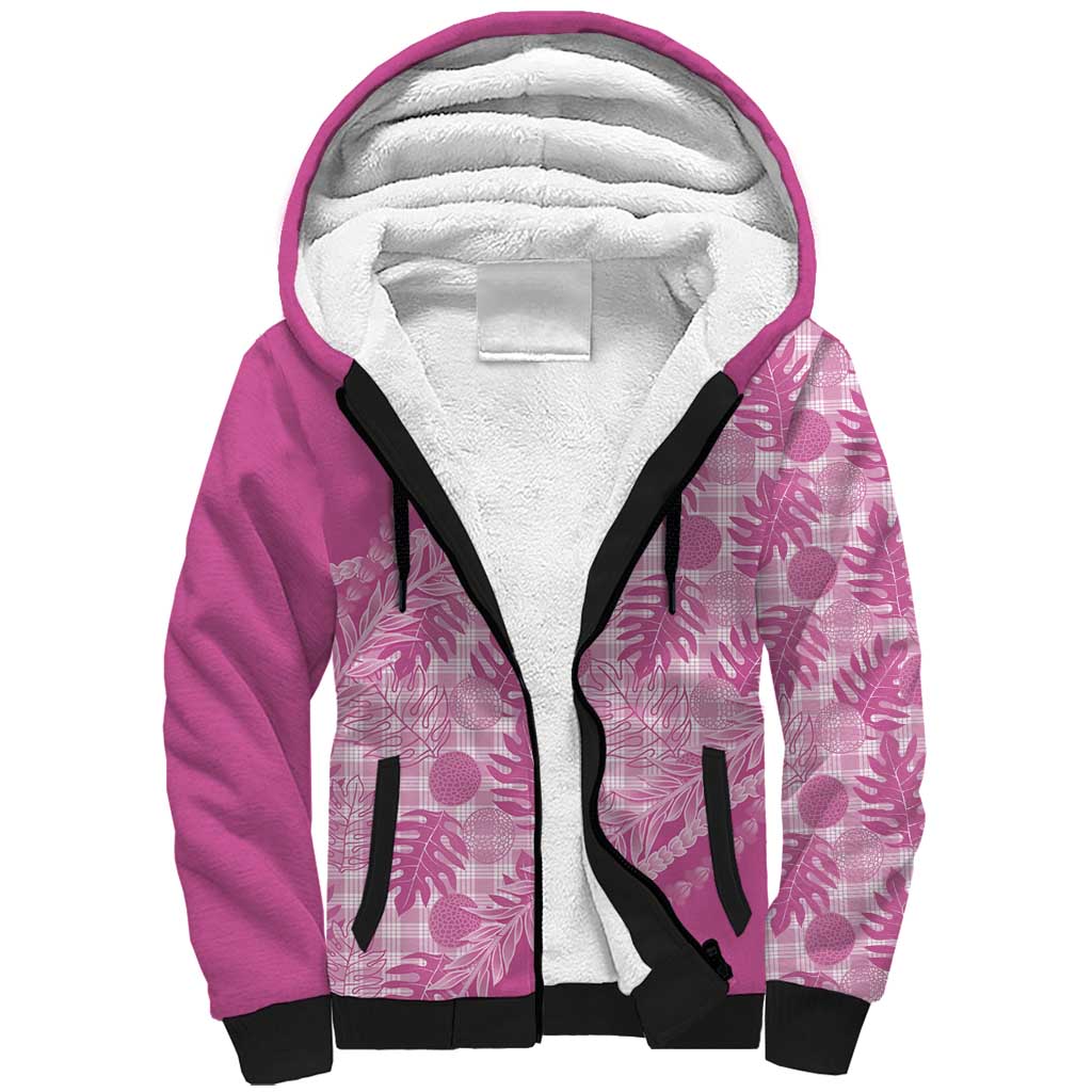 Hawaii Breadfruit Palaka Sherpa Hoodie Omaomao Ulaula Maile Lei - Polynesian Pride
