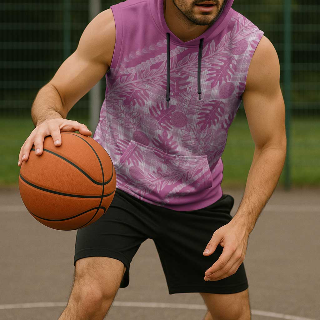 Hawaii Breadfruit Palaka Sleeveless Hoodie Omaomao Ulaula Maile Lei - Polynesian Pride