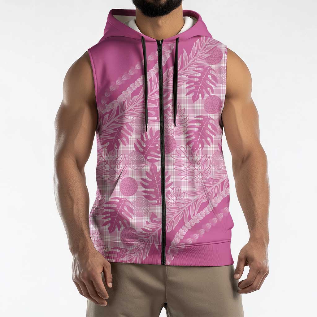 Hawaii Breadfruit Palaka Sleeveless Zip Hoodie Omaomao Ulaula Maile Lei - Polynesian Pride