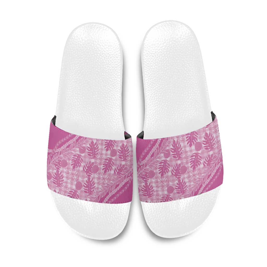 Hawaii Breadfruit Palaka Slide Sandals Omaomao Ulaula Maile Lei - Polynesian Pride