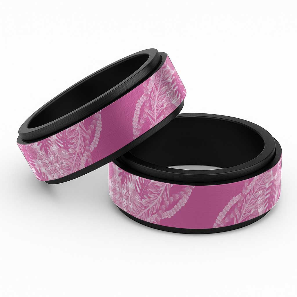 Hawaii Breadfruit Palaka Spinner Ring Omaomao Ulaula Maile Lei LT9 Black Pink - Polynesian Pride