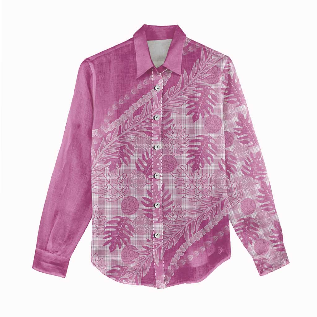 Hawaii Breadfruit Palaka Women Casual Shirt Omaomao Ulaula Maile Lei - Polynesian Pride