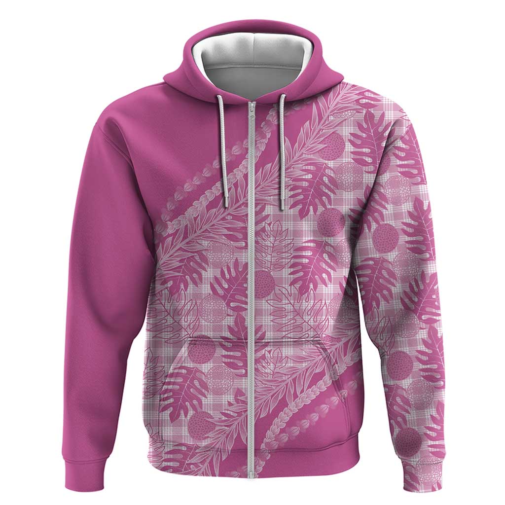 Hawaii Breadfruit Palaka Zip Hoodie Omaomao Ulaula Maile Lei LT9 Zip Hoodie Pink - Polynesian Pride