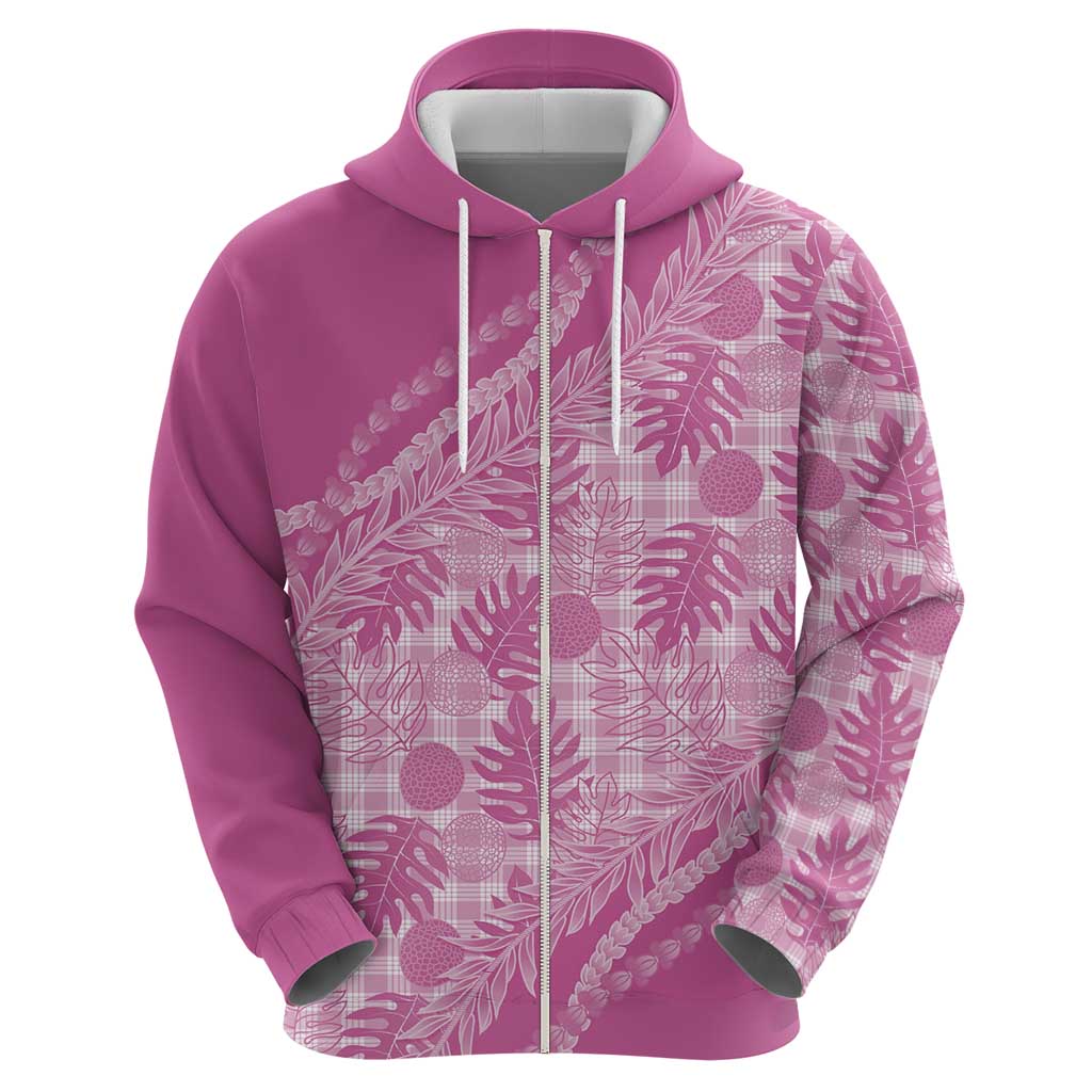 Hawaii Breadfruit Palaka Zip Hoodie Omaomao Ulaula Maile Lei - Polynesian Pride