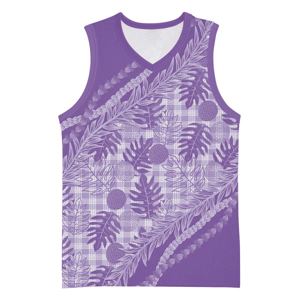 Hawaii Breadfruit Palaka Basketball Jersey Poni Maile Lei LT9 Unisex Purple - Polynesian Pride