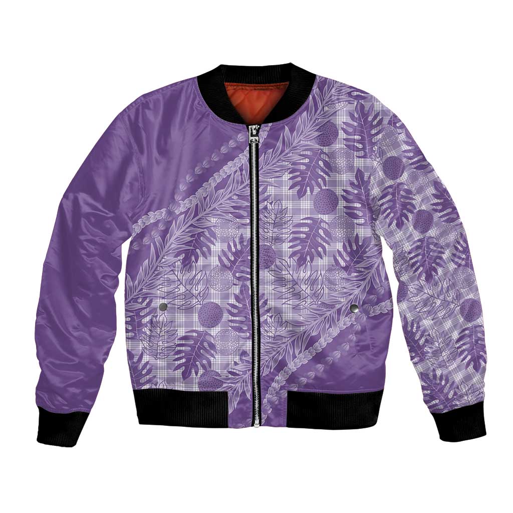 Hawaii Breadfruit Palaka Bomber Jacket Poni Maile Lei LT9 Unisex Purple - Polynesian Pride