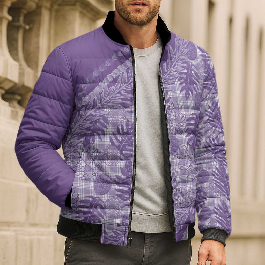 Hawaii Breadfruit Palaka Bomber Puffer Jacket Poni Maile Lei - Polynesian Pride