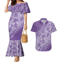 Hawaii Breadfruit Palaka Couples Matching Mermaid Dress and Hawaiian Shirt Poni Maile Lei - Polynesian Pride