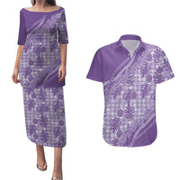 Hawaii Breadfruit Palaka Couples Matching Puletasi and Hawaiian Shirt Poni Maile Lei LT9 Purple - Polynesian Pride