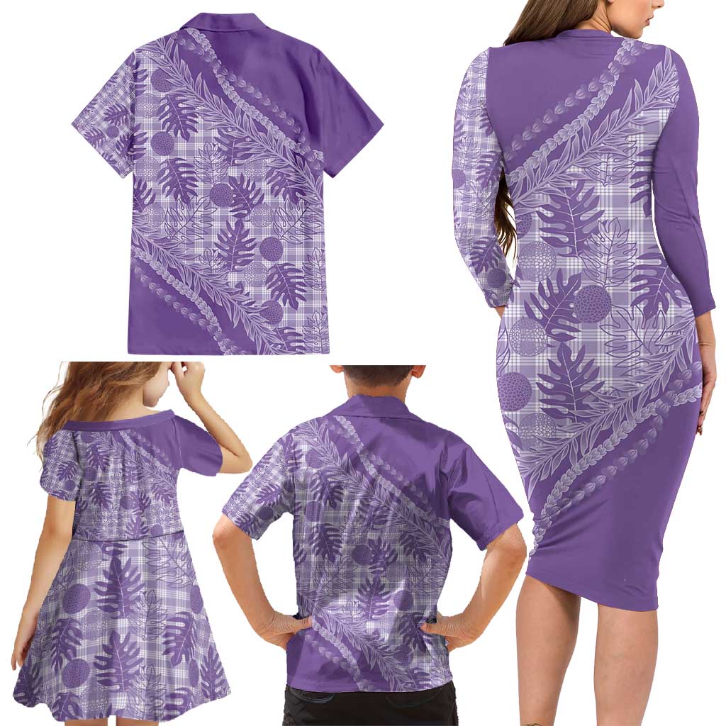 Hawaii Breadfruit Palaka Family Matching Long Sleeve Bodycon Dress and Hawaiian Shirt Poni Maile Lei - Polynesian Pride
